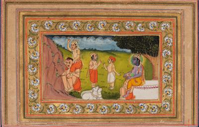 (Krishna with his Friends. One recognises a demon in friendly human form and kills him)
