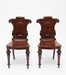 Edwardian Cedar Arched Top Hall Chairs, with shield back, turned legs Victorian Mahogany Shield Back Hall Chairs, with octagonal legs